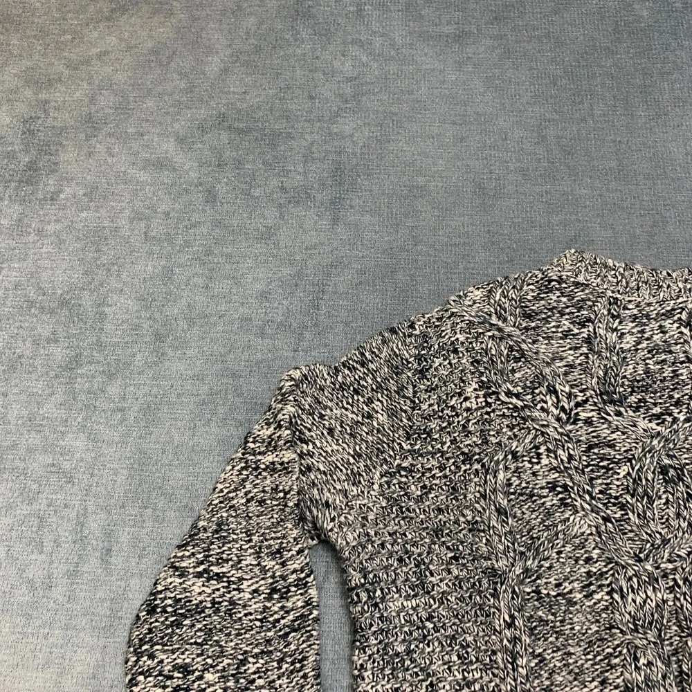 Abercrombie & Fitch Sweater Mens Small White Blue Cable Knit Cotton Long Sleeve